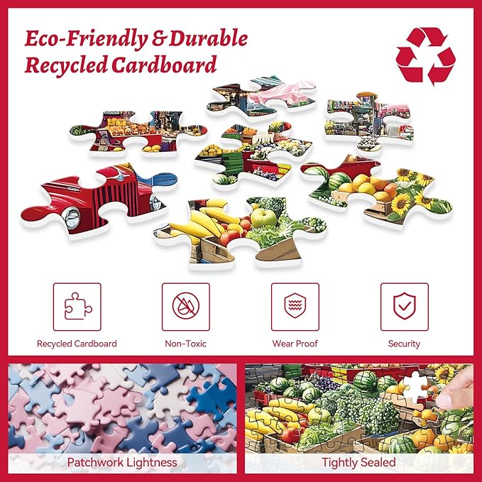 300-Piece Cozy Food Stands Piece Puzzle for Adults – Farmer’s Market Jigsaw Puzzle with Fresh Fruits – Recycled Paper Puzzle, Relaxing Family Activity Game, for Adults, Seniors, and Kids