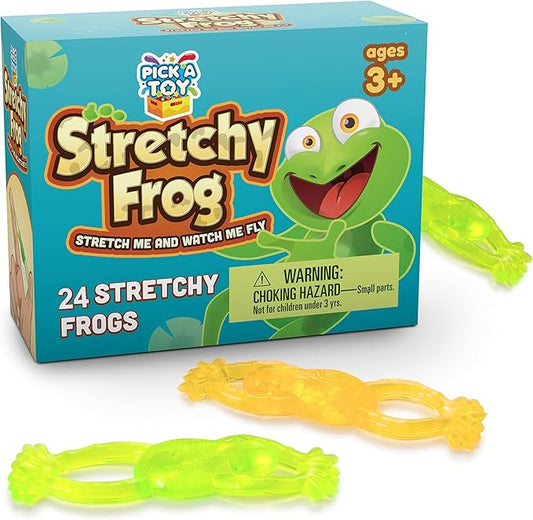 PICK A TOY Slingshot Frog 24 Set, Sticky Toys You Throw at The Wall, Stretchy Wall Climber Toy, Easter Egg Stuffer Party Favors for Kids, Goodie Bags, Pinata Filler