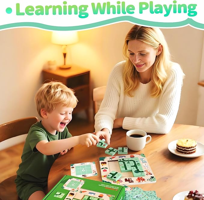 Logic Puzzle Game for Kids Ages 3+, Contnovin Animal Feeding Adventure Board Game, Montessori Toys with Path Tiles & Cards, STEM Learning Travel Gift for Boys & Girls