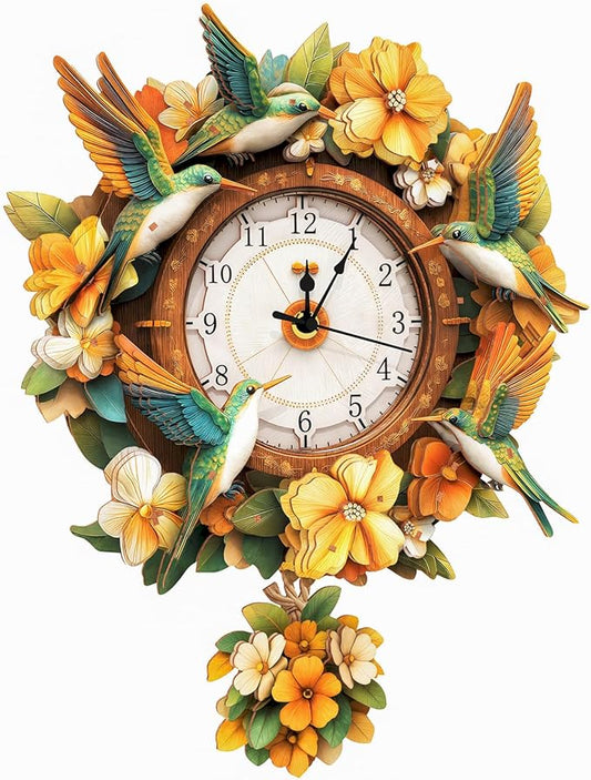 3D Wooden Puzzles for Adults Hummingbird Clock - Wall ‌‌Clock Puzzle Xmas Room Model Building Kit Creative Art Craft Gift Home Decor for DIY Enthusiasts, Brain Teaser Building Set Birthday Gifts