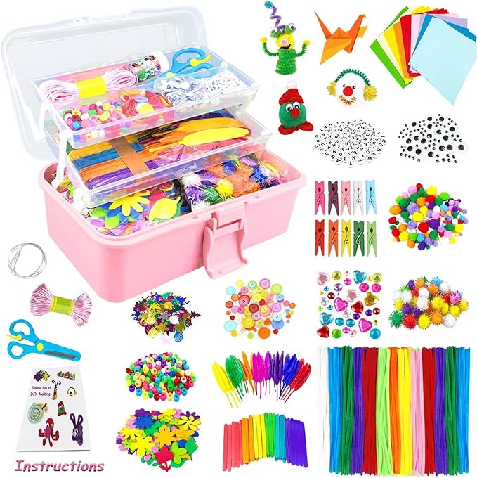 VLUSSO Arts and Crafts Supplies for Kids DIY Craft Kits Art Supplies Materials Kids Crafts Set with Pipe Cleaners Craft Box Preschool Homeschool Toys Gift for Boys and Girls Age 4 5 6 7 8