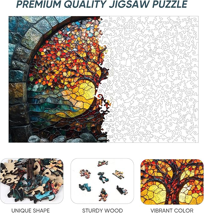 Wooden Puzzles for Adults 500 Pieces, Mosaic Tree of Life Jigsaw Puzzles, Medium, Unique Shape Adult Puzzles, Irregular Creative Gift for Family Game(16.7 * 11.1 in)