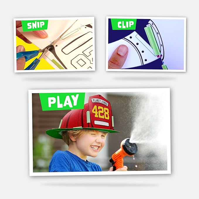 JUNKO DIY Kids Helmet Craft Kit – Build & Decorate 3 Cardboard Helmets (Firefighter, Viking, Space) – Ages 6–10 – Recycled, Reusable – Creative Parent-Child Activity