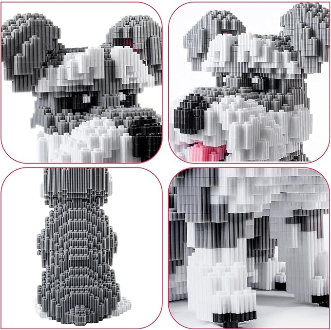 Schnauzer Dog Model Micro Building Blocks Set - Advanced 3D Puzzle for Adults, 7100-Piece Complex Animal Brick Building Kit, Collector's Display Toy for Teens 14+ Adults, Stress Relief Creative Gift