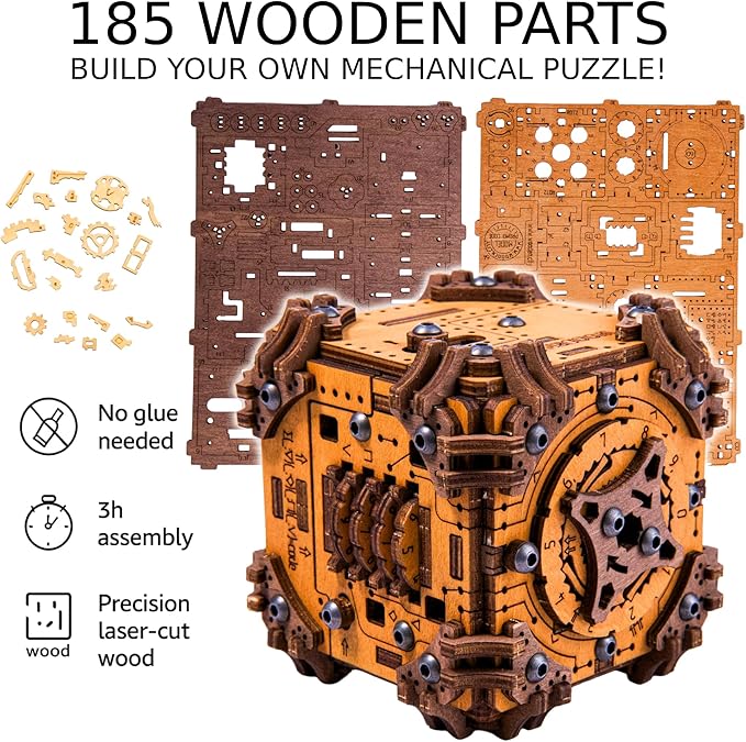 WOODEN.CITY Tesseract's Secret - Wooden Puzzle Box for Adults - 3D Brain Teaser Puzzle Kit - Escape Room in a Box Challenge - Unique Gift for Men & Women - Made in EU