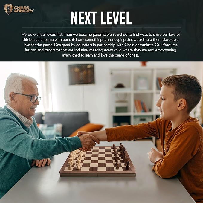 Chess Armory 15 inch Chess Set Magnetic - Premium Wooden Board Game with a Portable Wood Case and Secure Storage for Pieces, Set for Kids and Adults (Walnut Wood)