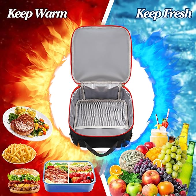 Preppy Initial Bow Mouse Lunch Bag, Kids Insulated Lunch Box Gifts for Teen Girls Daughter, Reusable Soft Lunch Containers Crossbody Cooler Bag Must Haves for Park Travel School Work Picnic Black T