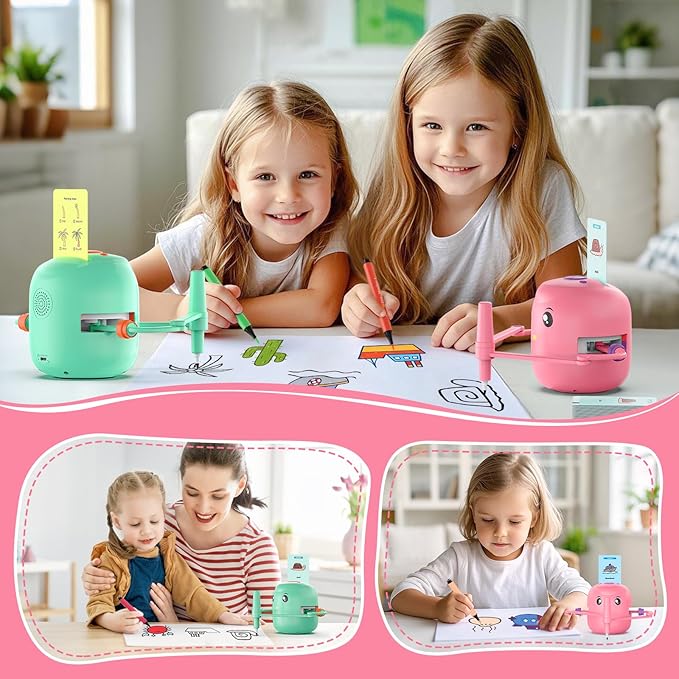 Interactive Educational Drawing Robot for Kids - Montessori Learning Toy with 100 Word Cards, Voice Interaction, Ages 5+ (Pink)