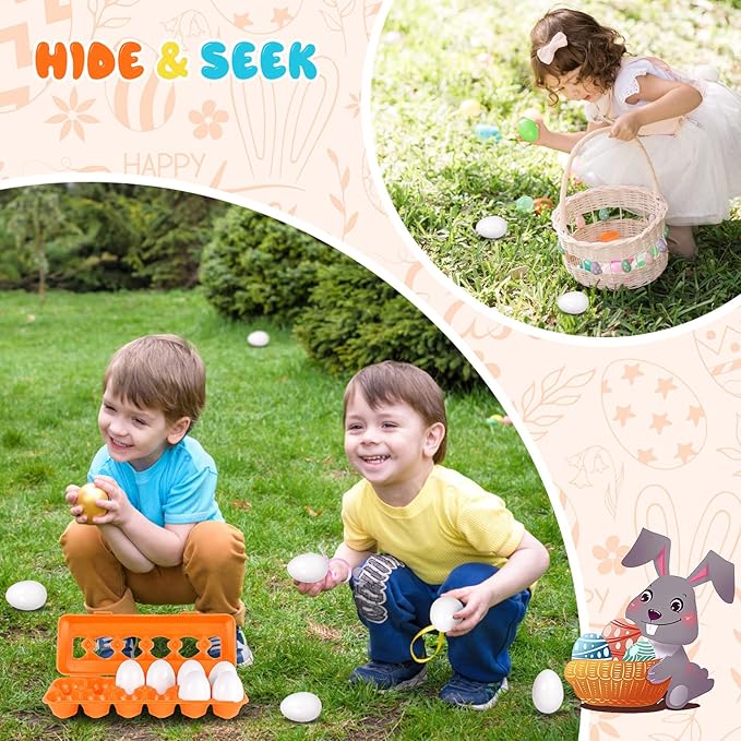 CPSYUB Easter Eggs Learning Toys for Toddlers 1-3 Year Old Girls/Boys, Montessori Egg Matching Toy Educational Color & Shape Recognition Skills Gifts Toys BPA Free (12 Eggs)