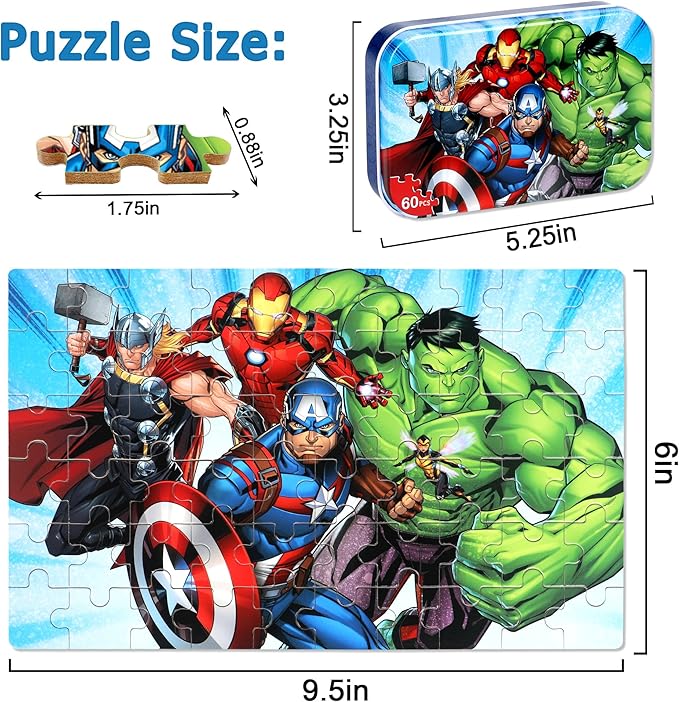 LELEMON Puzzles for Kids Ages 4-6, 60 Piece Puzzles for Kids Ages 4-8,Children Jigsaw Puzzles in a Metal Box,Educational Learning Puzzle Toys for Girls and Boys