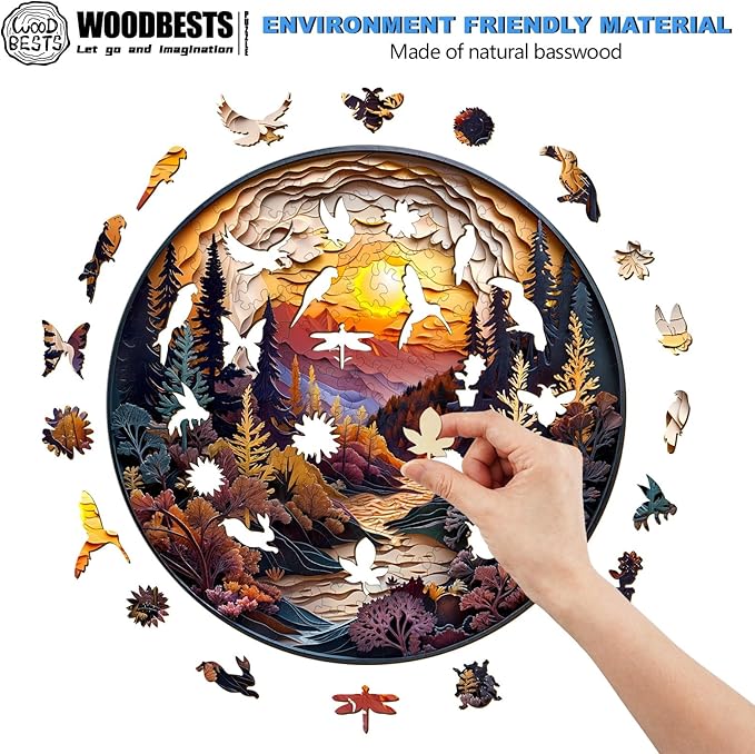 WOODBESTS Wooden Puzzles for Adults, 3D Sunset Forest Wood Puzzles Adult(100 Pieces, S, 8.5 * 8.5in), Unique Shape Wooden Animal Jigsaw Puzzles, Birthday Gifts for Adults Family Game
