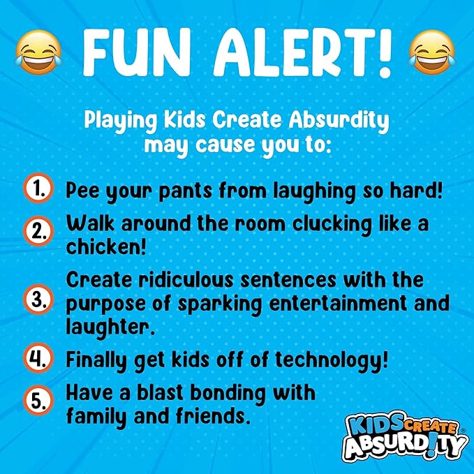 Kids Create Absurdity Funny Card Game for Kids Family Game Night Laugh Until You Cry- A Fun Fill in The Blank Card Game for Ages 6-12 Years Old