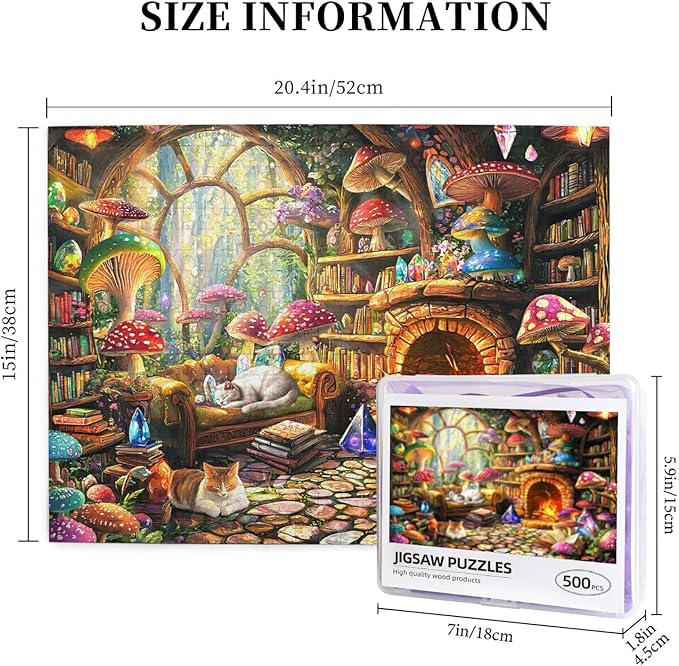 Mushroom Cottage Jigsaw Puzzles for Adults 500 Pieces Magical Forest Treehouse Scene Puzzles Challenging Puzzle Games for Night