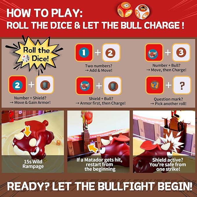 Matador Bullfighting Board Game – Fun Family Game for Kids Ages 6-12, Interactive Strategy Game for 2-4 Players, Perfect for Family Game Night, Parties, Travel