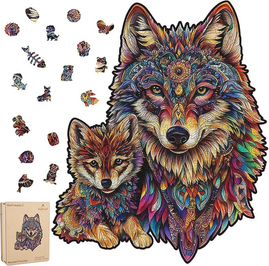 Ruikiyart Wooden Puzzles for Adults, 5MM 500 Pieces Wolf Heads Wooden Jigsaw Puzzles, Animal Unique Shaped Puzzle Gifts for Adults and Kids on Thanksgiving, Family Puzzle Games (15.4"*18.6")