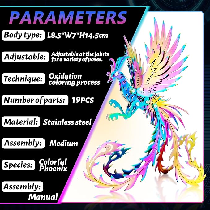 3D Metal Model Kits, Mechanical Undead Bird Seven Colors 3D Metal Puzzle,Steel Mythology Animal Series DIY Brain Teasers Simple 3D Puzzles Home Decor Art Craft Gifts Toys for Adult