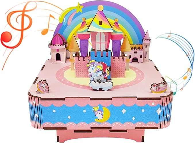 3D Puzzles Music Box Unicorn DIY Rotating Music Box Kit for Teens, Boys and Girls, Birthday Gifts, Decorative Crafts
