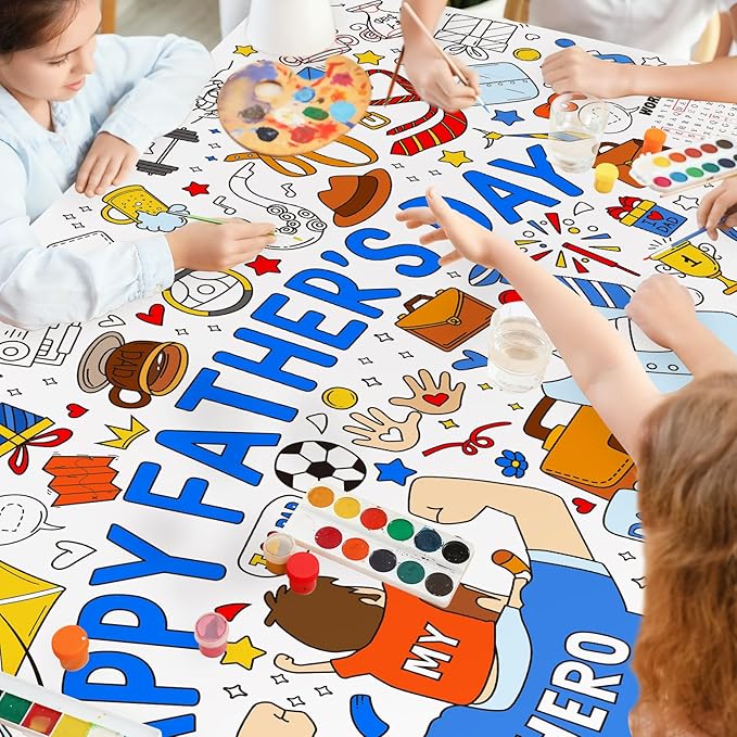 Fathers Day Coloring Poster for Classroom Wall - Versatile 31.5 x 72 Inches Fathers Day Themed Activity Poster/Table Cover, School Parties, Happy Fathers Day Decorations