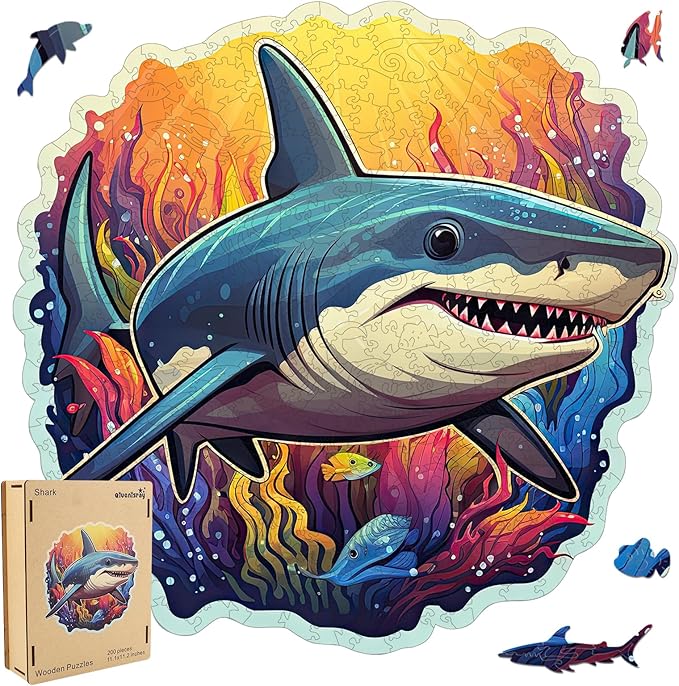 Wooden Puzzles for Adults 500 Pieces, Shark Jigsaw Puzzles Unique Shape Ocean Adult Puzzles, Irregular Wood Puzzles Creative Gift for Adults and Kids Family Game (16.7x16.5 in)