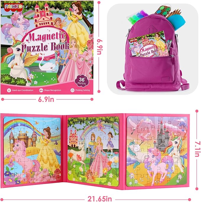 Magnetic Puzzles for Kids Ages 4-6, 36-Piece Toddler Travel Toys Princess Puzzles Ages 3-5, Educational Learning Magnets, Ideal Road Trip Activities Toys for 3 4 5 6 Girls