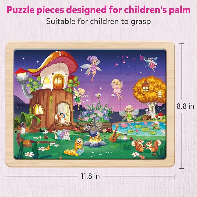 SYNARRY Unicorn Mermaid Princess Fairy Wooden Puzzles for Kids Ages 4-6, 6 Packs 60 PCs Jigsaw Puzzles for Kids Ages 4-8, Preschool Toys Gifts for Toddlers 3-5, Wood Puzzles for 3 4 5 6 Year Old Girls