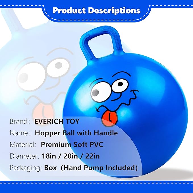 EVERICH TOY Hopper Ball, Bouncing Ball with Handle, 18 Inches Jumping Hoppity Hop Toys, Sit and Bounce on Toys for Boys and Girls Gifts