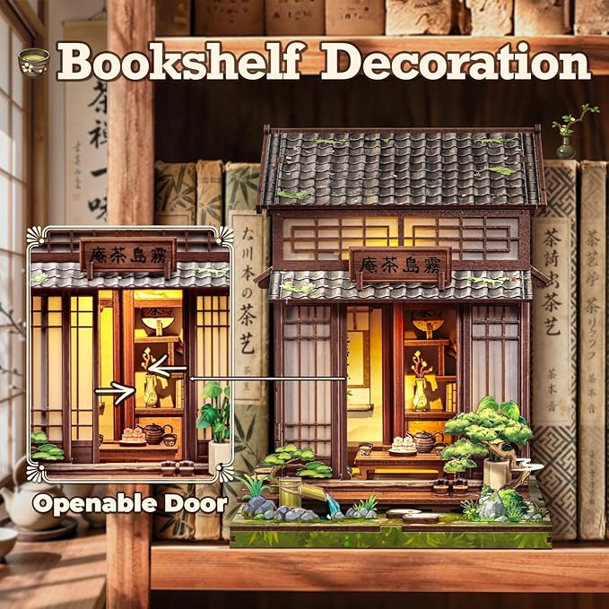 Fsolis Book Nook Kit - Japanese DIY Miniature House Kit for Adults Mini House Tiny 3D Puzzles Craft Bookshelf Diorama Decor Gifts for Women Teenagers Book Lovers （Japanese Tea Room）