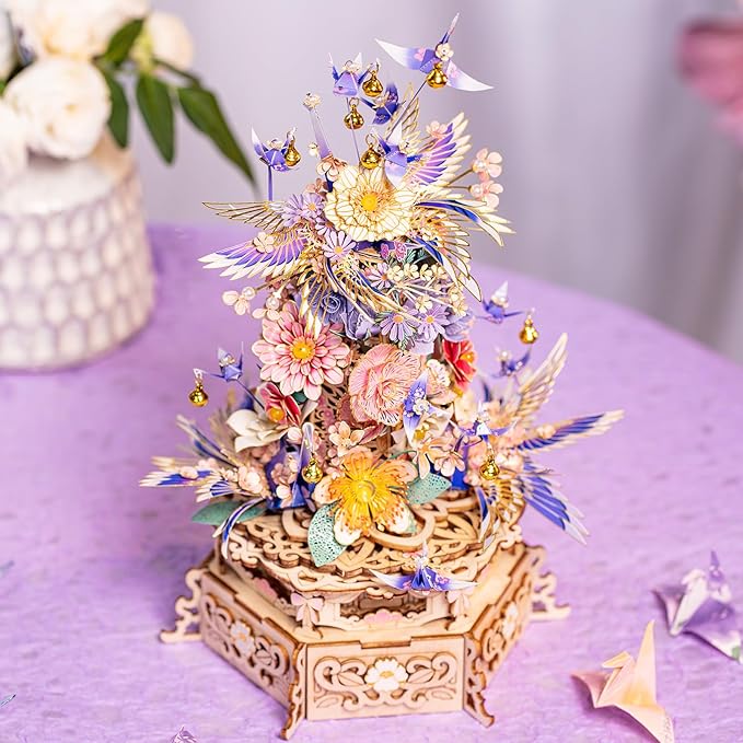 MU 3D Wood and Metal Puzzles Feast of Flower for Adults, Model Kits Building Night Light Puzzle DIY Set, New Year and Birthday Xmas Gift Home Decor