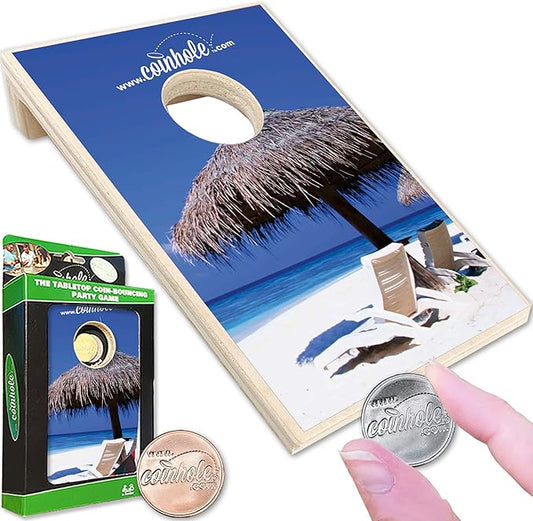 Coinhole Desktop Coin Bouncing Party Game Set | Tabletop Cornhole Board Game | Small Cornhole Travel Game Includes Coins