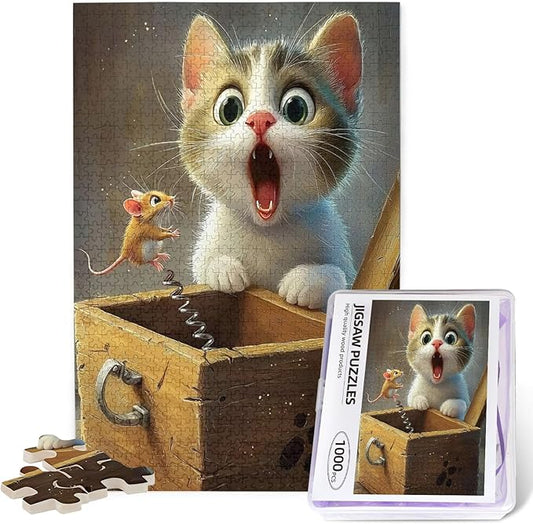 Cat Jigsaw Puzzles 1000 Pieces for Adults，Mouse Puzzles 1000 Pieces，Funny Animal Fantasy Puzzle，Cat Puzzles for Indoor and Challenge Puzzle Gift for Game Nights