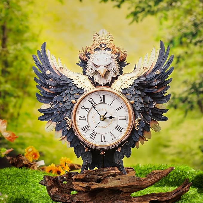 3D Puzzle for Adults Clock - Eagle Wall Clock Design Model Kit-Mechanical DIY Pendulum Clock with Roman Numerals-Desk Home Office Decor Personalized Gift for DIY Lovers