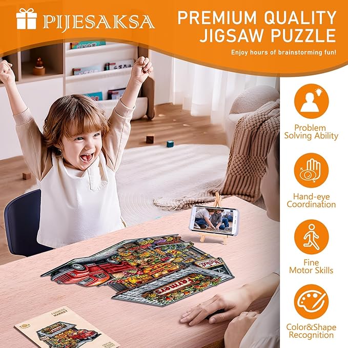 Wooden Puzzles for Adults - Farmers Market Wooden Jigsaw Puzzle, Unique Shape Wood Puzzles Adult, Gifts for Family and Friends, Wall Art Home Decor (S-8.5 * 6.8in -85 Pieces)