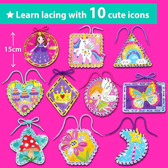 Lacing Cards for Kids Ages 3-5 - 10 Pcs Unicorn and Fairy Theme with Colorful Laces - Craft Kit for kids DIY Activity Set - Fine Motor Skills Toys and Preschool Learning Activities