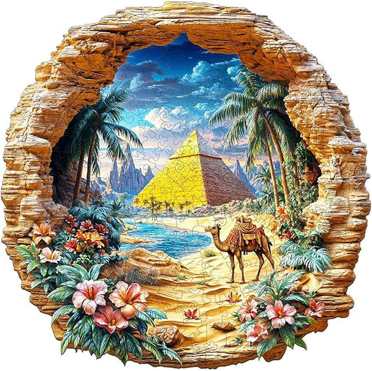 Wooden Puzzles for Adults -Oasis Mirage Puzzle, Unique Shape Wooden Jigsaw Puzzle for Adults, Beautiful Desert Wood Puzzles Adult, Good Gift Idea for Friends, Home Decor (M-11.4 * 11.3in -200 Pieces)