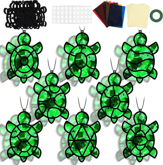 QOUBAI 32 Sets Turtle Suncatchers Craft Kit DIY Window Stained Glass Effect Sea Animals Paper Crafts for Home School Classroom Decoration Kid Ocean Sea Birthday Gift Creative Art Project Activity Game