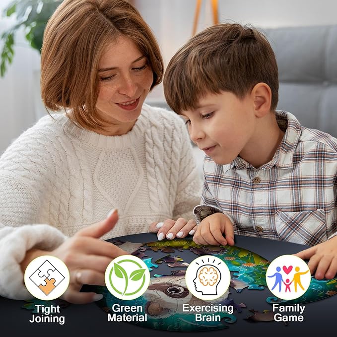 Christmas Birthday Gifts for Kids Girls Boys, Wooden Jigsaw Puzzles for Kids Ages 4-6, 50 Piece Unique Shape Animal Theme Puzzle - Preschool Learning Educational Toys for Kid 3+ (Raccoon)