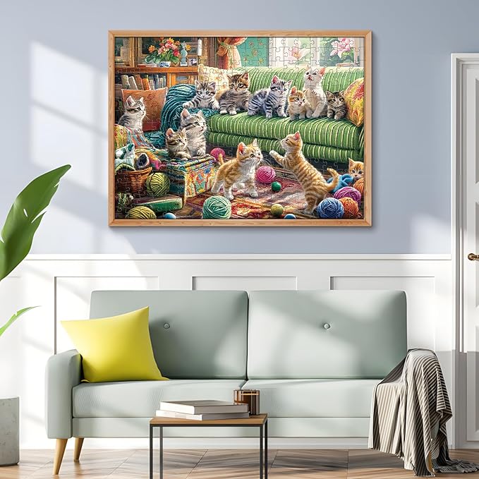 300 Piece Puzzles for Adults, Cute Cats 300 Piece Puzzle, Playful Kittens in Living Room Jigsaw Puzzle, Perfect for Family Game Night, Home Wall Decor, Ideal Gift for Adults, Kids, Seniors