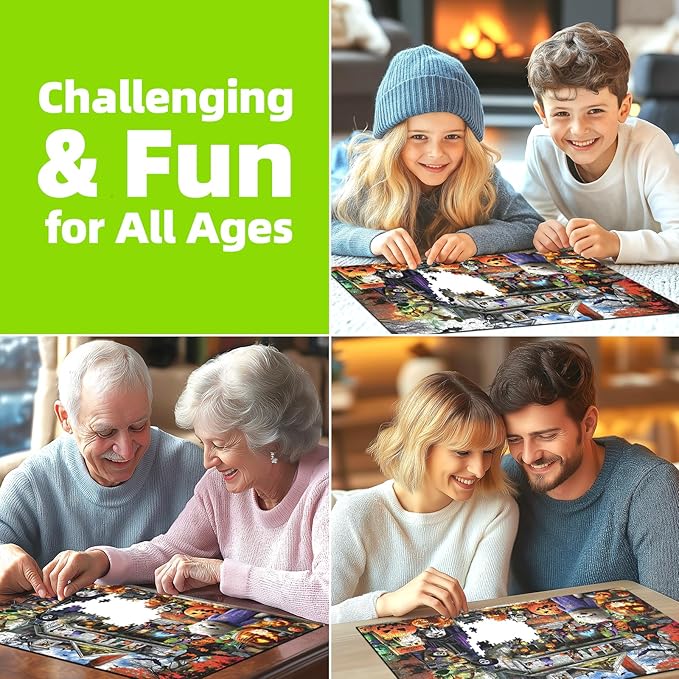 Halloween Haunted House Puzzle for Adults 1000 Piece Spooky Horror Jigsaw Puzzle Ghosts Bats Challenging Gothic Puzzle Scary Ghost House Fun Adult Games Halloween Party Decoration (27.6"x19.7")