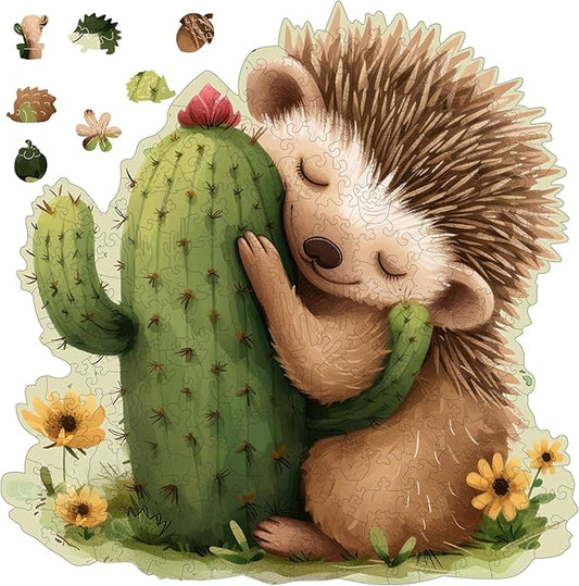 Ruikiyart Wooden Puzzles for Adults，5MM 500 Pieces Hedgehog Cactus Wooden Jigsaw Puzzles, Unique Shapes Succulent Puzzle Gift for Kids and Adults on Birthday,Thanksgiving,Christmas (16.7"x16.9")