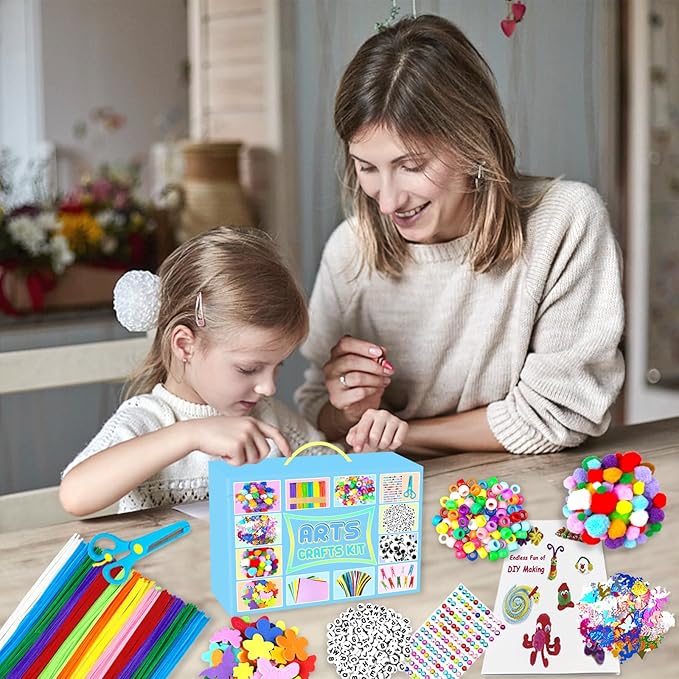 2000 PCS Arts and Crafts Supplies for Kids All-in-1 Craft Kit with Pipe Cleaners Craft Box Set DIY Crafting Supply School Supplies Toys Gifts for Girls Boys Ages 4-6, 6-8, 8-12, Blue