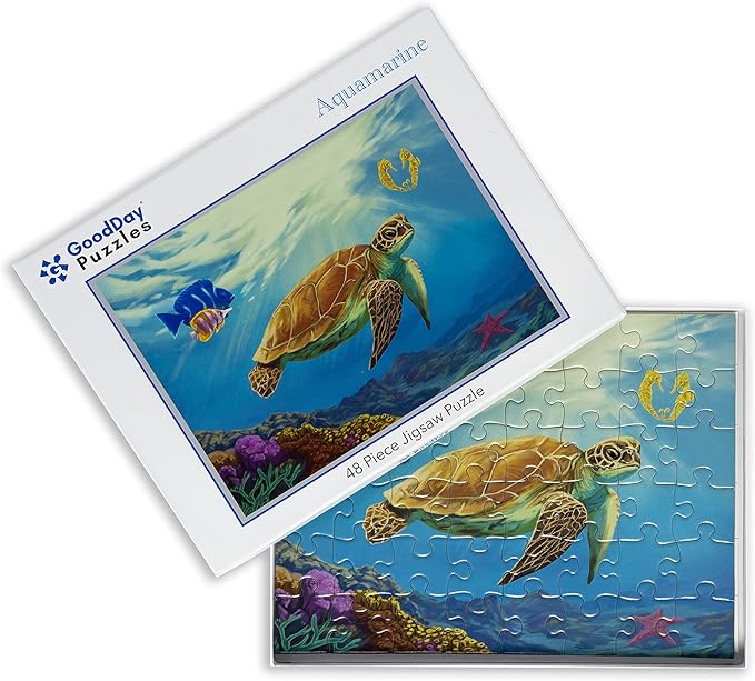 Large Piece Jigsaw Puzzle – Easy & Colorful, Dementia & Memory Activities for Seniors, Elderly Gifts, 48 Pieces, Aquamarine