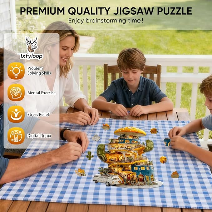 Cactus World Wooden Puzzles, 500 Pieces Jigsaw Puzzles 19.3x13.6 inch, Unique Design Wooden Puzzles for Adults and Kids, Family Game Gift