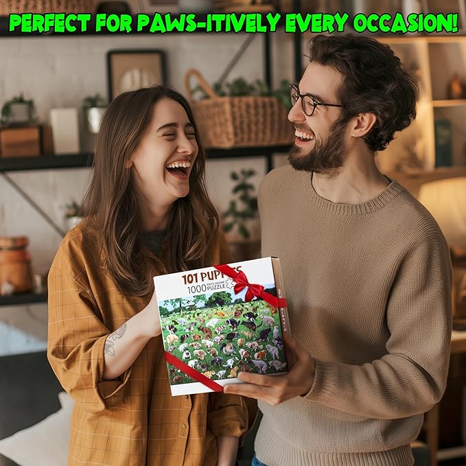 Funwares Original 101 Puppies Puzzle – 1000-Piece Hilarious Dog Jigsaw – Funny Gift for Dog Lovers, White Elephant, and Pet Lovers with a Sense of Humor