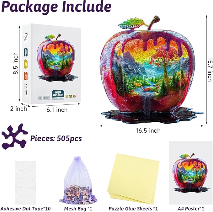 Wooden Puzzles for Adults - Apple Shaped Wood Jigsaw Puzzle Large Size Adult Wooden Puzzles, 505pcs Unique Wood Animal Shaped Puzzle for Adults, Birthday Gift Family Game Home Decor