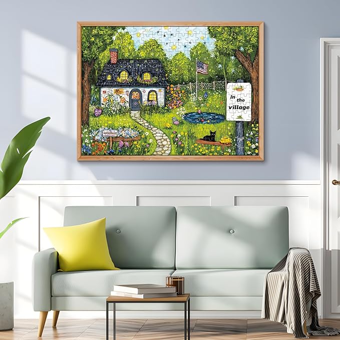 300 Piece Puzzles for Adults, Sunny Village 300 Piece Puzzle, Charming Countryside Flower Jigsaw Puzzles, Relaxing Gifts for Adults, Seniors and Kids, Finished Size 20.5” x 15”