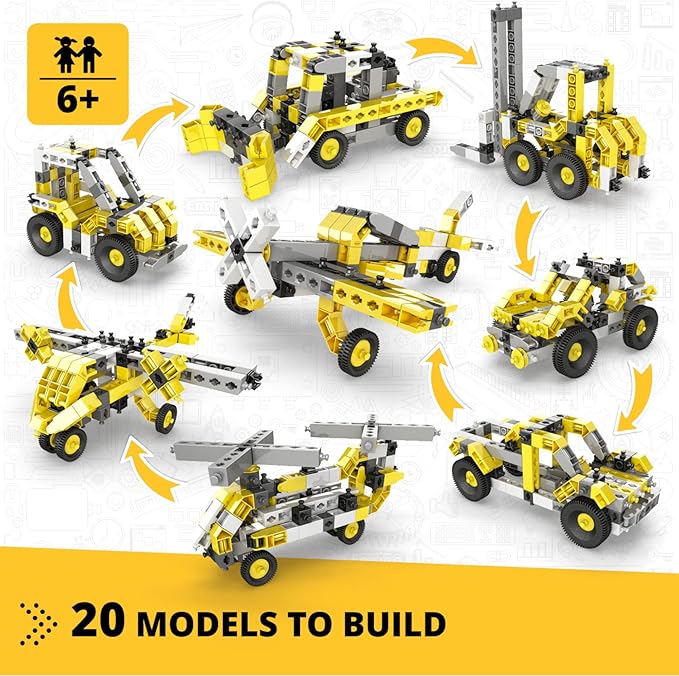 Engino- Creative Builder STEM Project, 20 Multimodel Set, Building Toys for Kids 6+, STEM Engineering Kit, Building Kit for Young Invetors, Gift for Boys & Girls