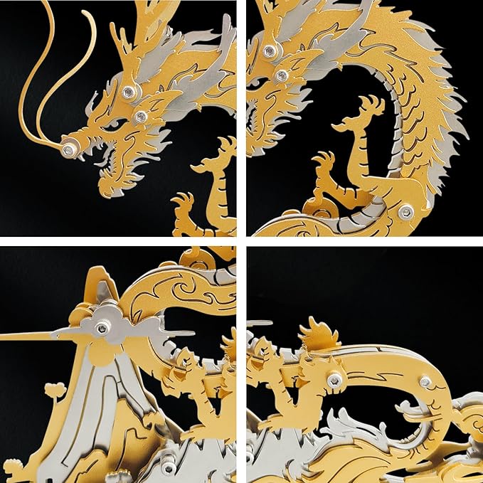 3D Metal Puzzles,3D Metal Puzzle for Adults,Mechanical Model Kit Golden Dragon,Steel 3D Puzzles Stainless Steel Ornaments for Adults Home Decor Art Craft Gifts Toys