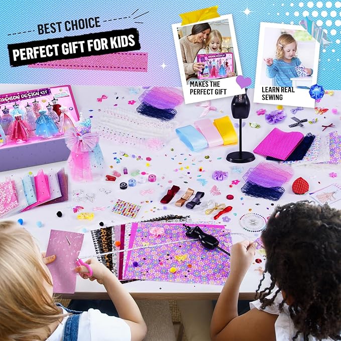 ONE TO FOUR 800+Pcs - Fashion Designer Kit for Girls with 6 Mannequins - Arts and Crafts Kit- Sewing Kit for Kid Ages 8-12 -Girl Gift Age 6 7 8 9 10 11 12-Gifts for Teen Girls