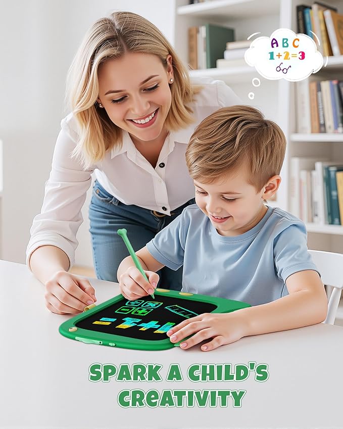 Kikapabi LCD Writing Tablet, Dinosaur Toys Gifts for Boys Age 3 4 5 6 7 Year Old, 8.5inch Colorful Doodle Board Pad for Kids, Birthday Toddler Toy Age 3-7 Portable Travel Drawing Green