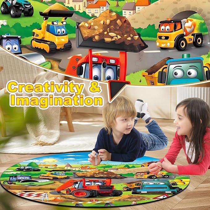 Christmas Floor Puzzles Monster Truck for Kids Ages 3 5, 71pcs Construction Site Large Jigsaw Toddler Puzzles, Children Learning Preschool Educational Toys Birthday Gift for 4 6 8 Years Old